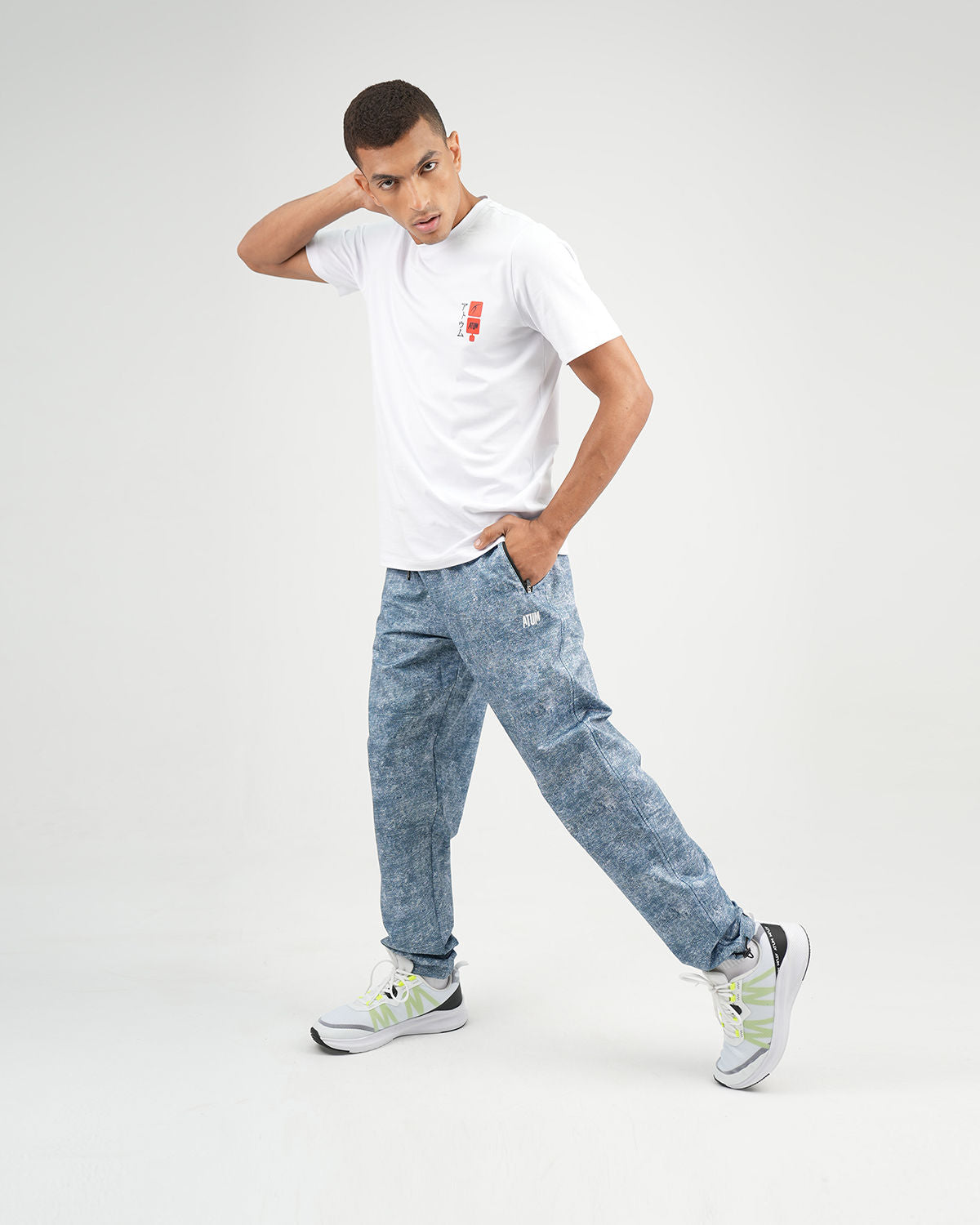 Printed Cinchable Hems Men's Pants - Navy