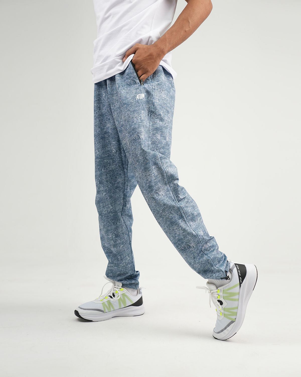 Printed Cinchable Hems Men's Pants - Navy