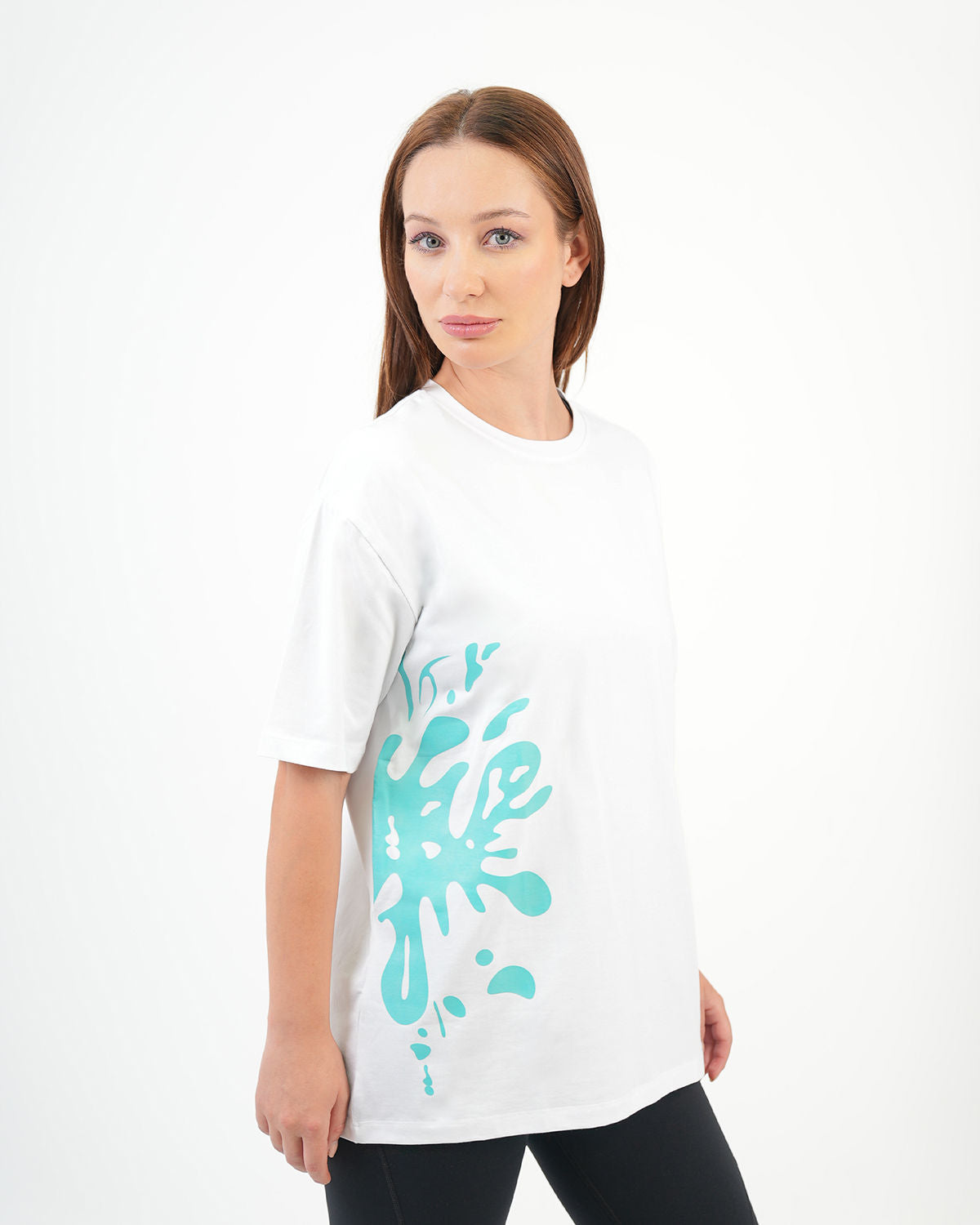 Oversized Splash Women's T-Shirt - White With DarkTurquoise panting