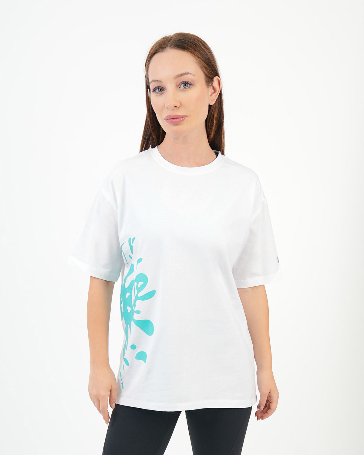 Oversized Splash Women's T-Shirt - White With DarkTurquoise panting
