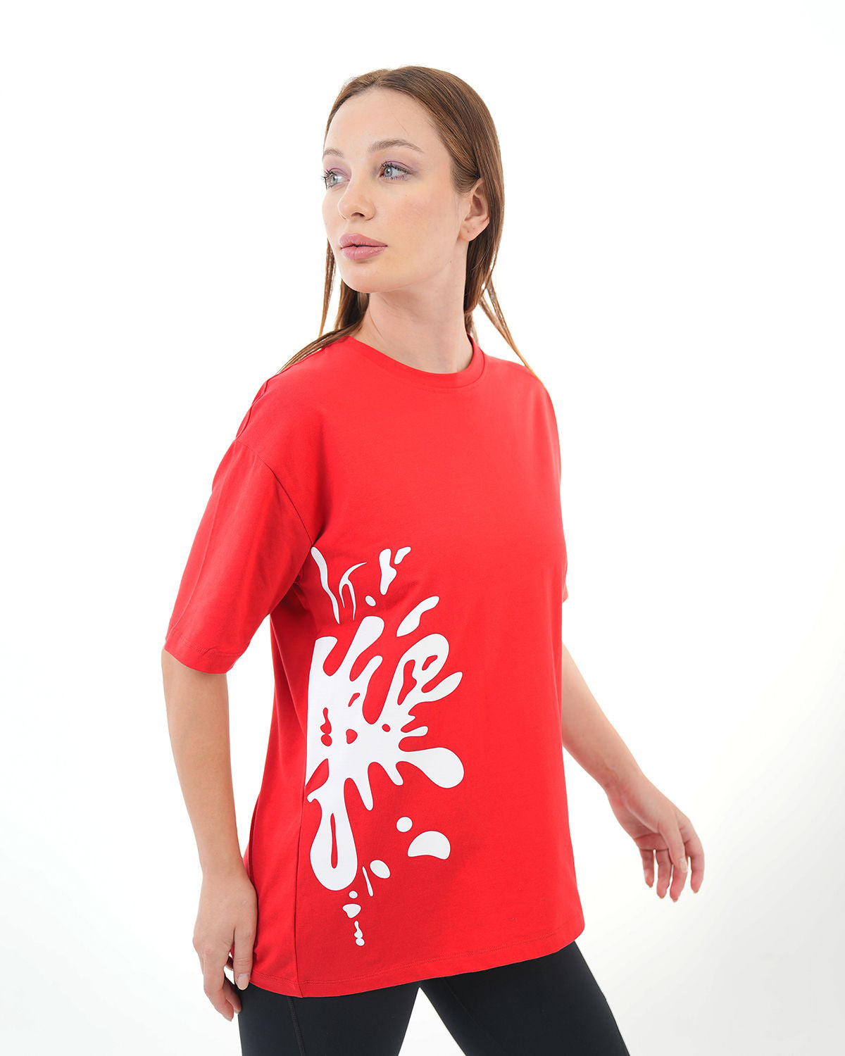 Oversized Splash Women's T-Shirt - Red with White print